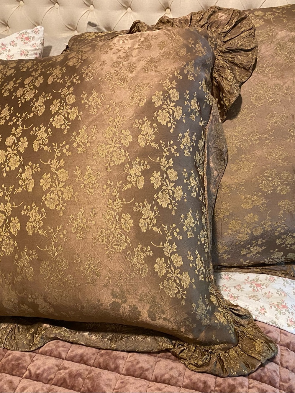 Pair of vintage Bella Notte Colette European pillow shams. Elegant brocade, 260.